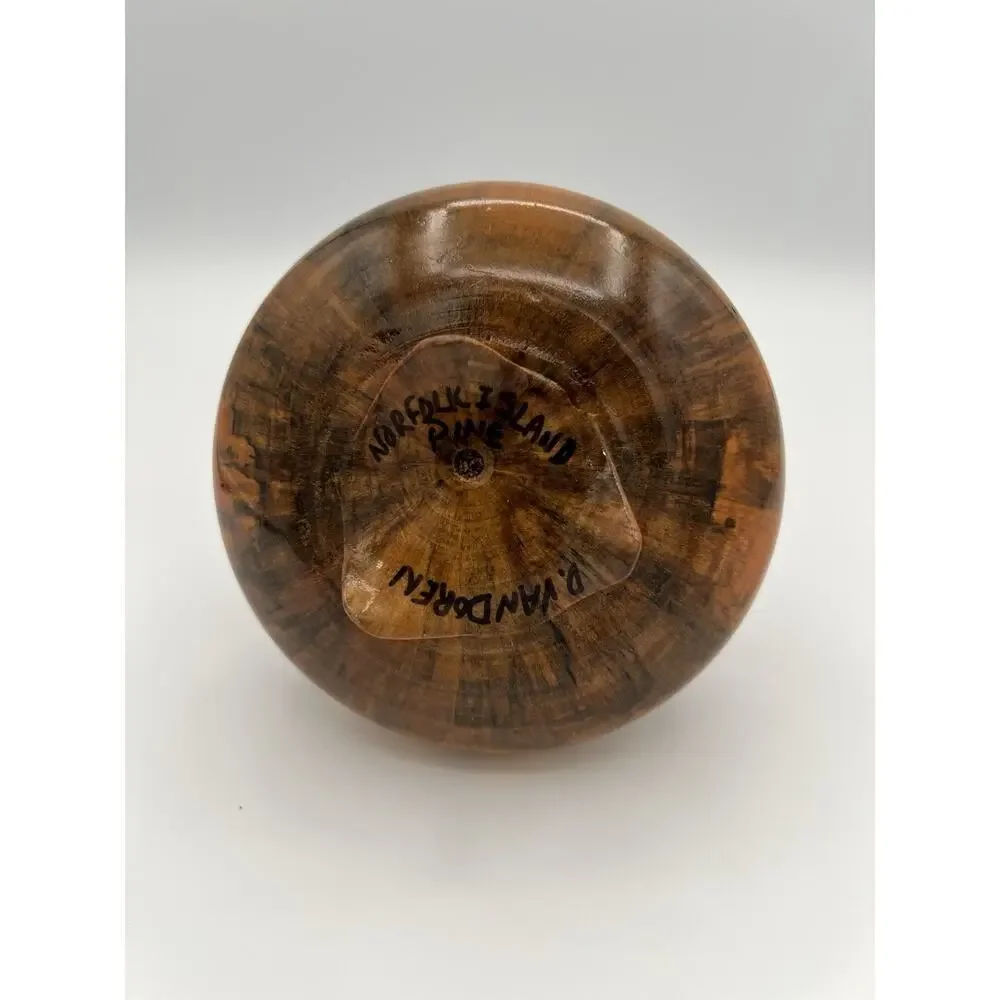 VTG Rare Norfolk Island Pine Hand Turned Wood Vase By D. Van Doren Artist signed